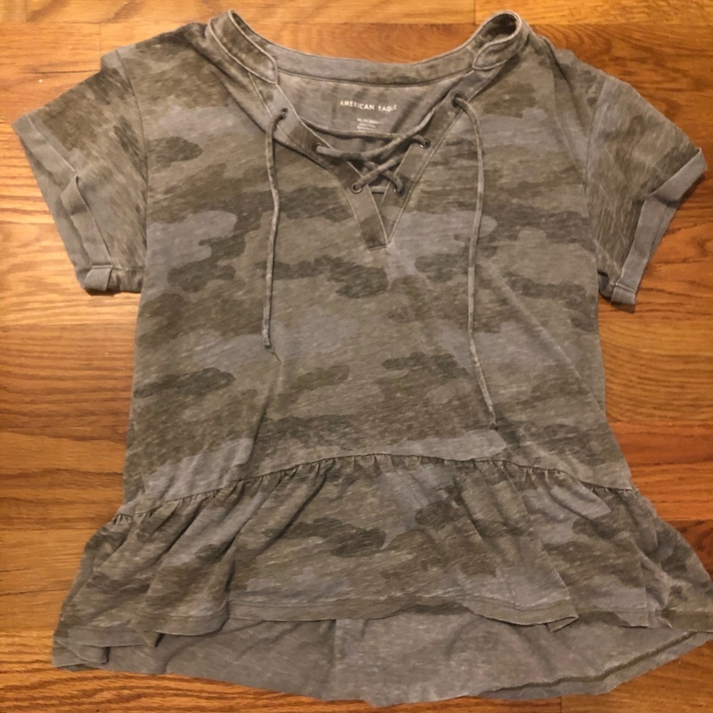 American Eagle Camo Peplum Top
